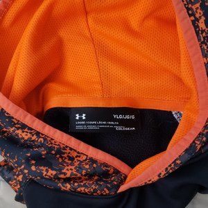 Under armour Young kids charcoal and orange neon hooded sweater. Size L
